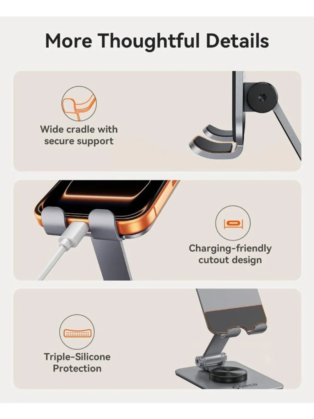 Adjustable Aluminum Phone Stand for Desk, 360° Rotating Metal Holder for